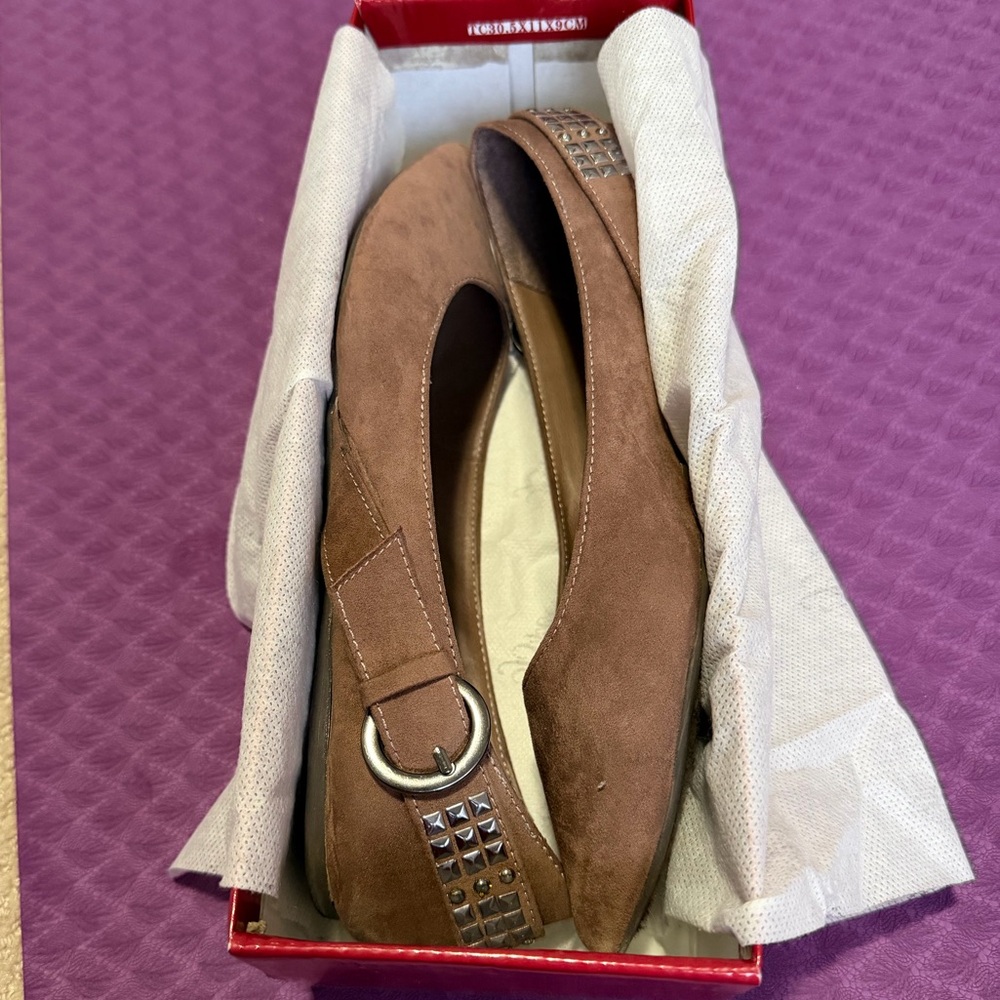 Breckelles Brown Studded Flats